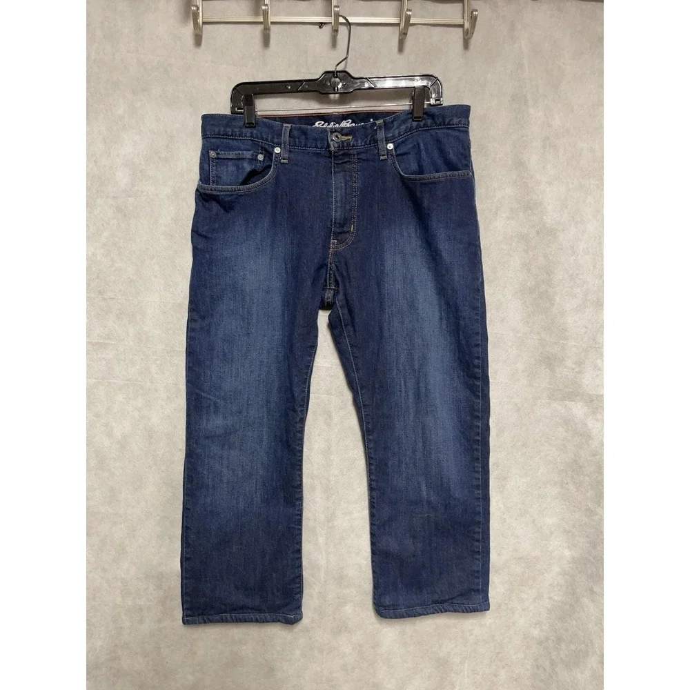Eddie Bauer Jeans Men 35x26 Blue Dark‎ Straight Fleece Lined Denim Work Outdoor